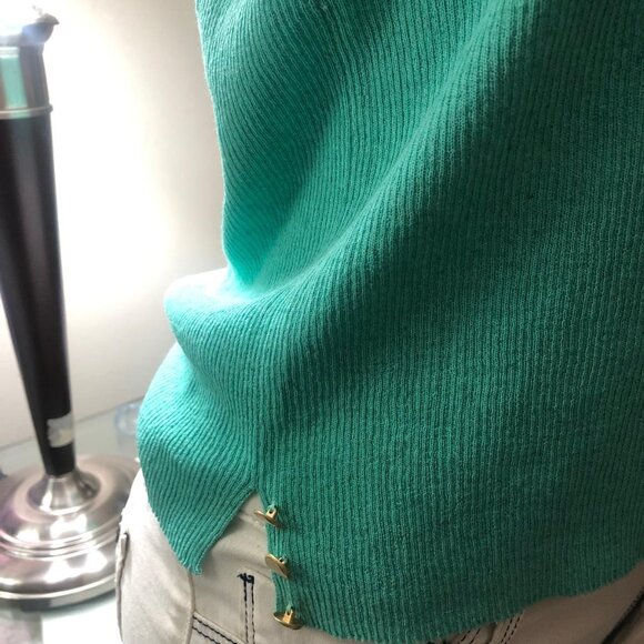 POLES MAISON MONTAGUT blouse aqua green sz Small S Viscose Linen Stretch - Picture 6 of 10